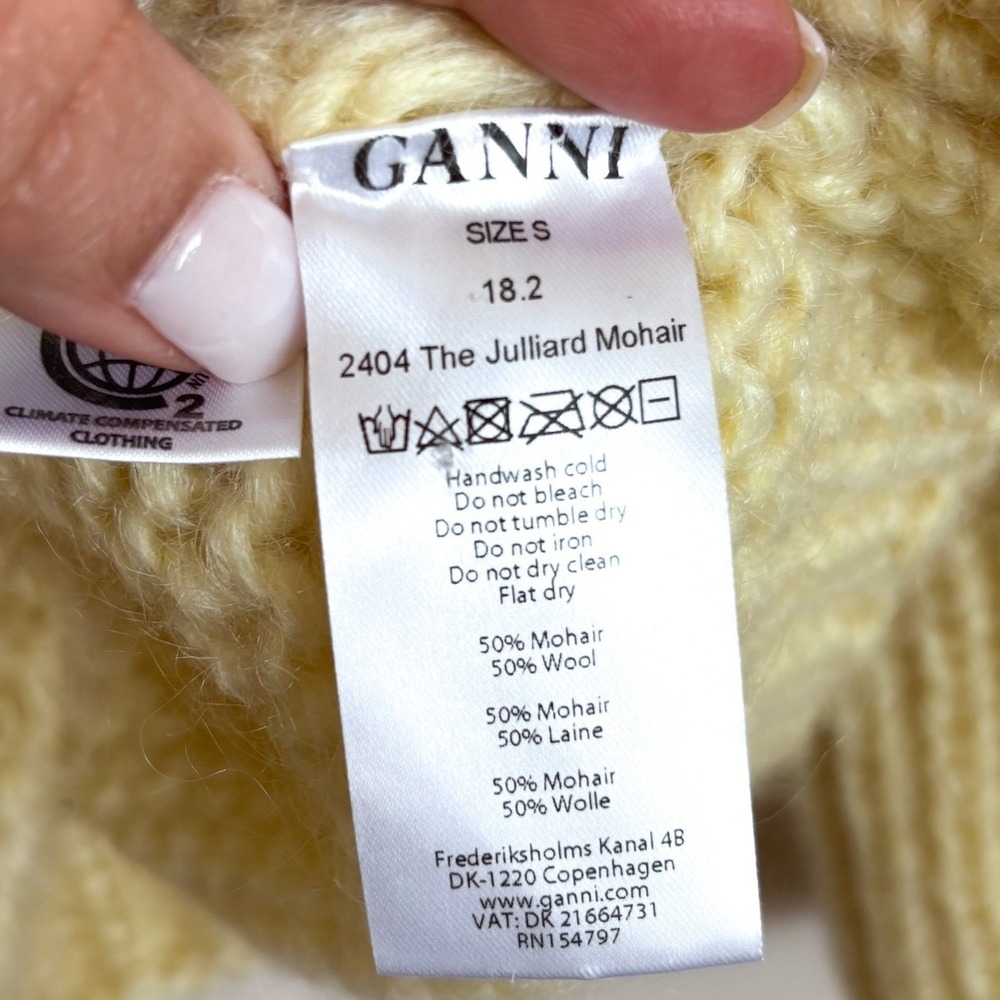 Ganni Womens Julliard Mohair Wool Sweater Size S Yellow Pullover Crewneck Jumper - Picture 6 of 8